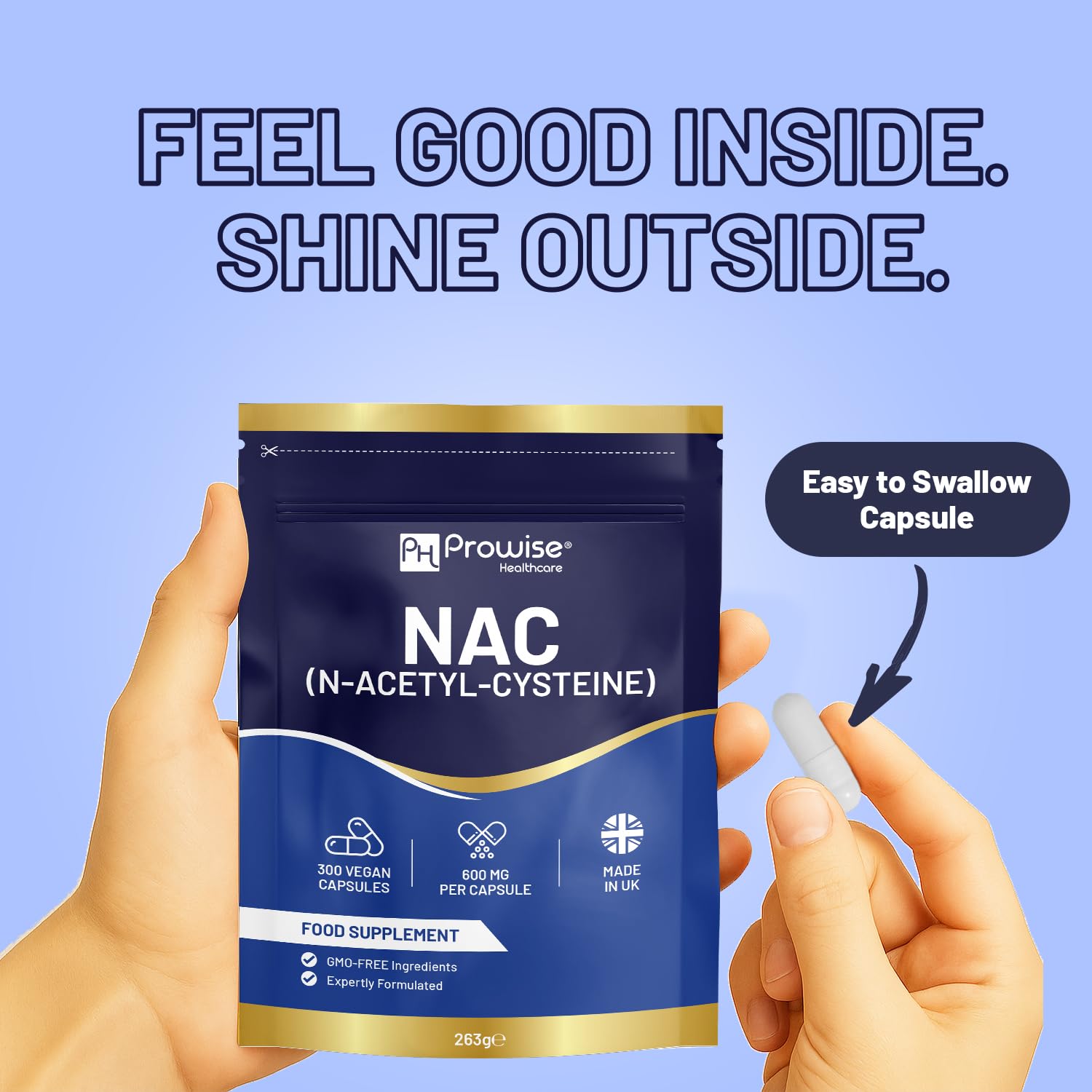 NAC N-Acetyl-Cystein 600 mg | 300 Kapseln | Veganes N-Acetyl-Cystein-Nahrungsergänzungsmittel | 10-Monats-Vorrat | Bessere Bioverfügbarkeit & briefkastenfreundlich | Hergestellt in Großbritannien