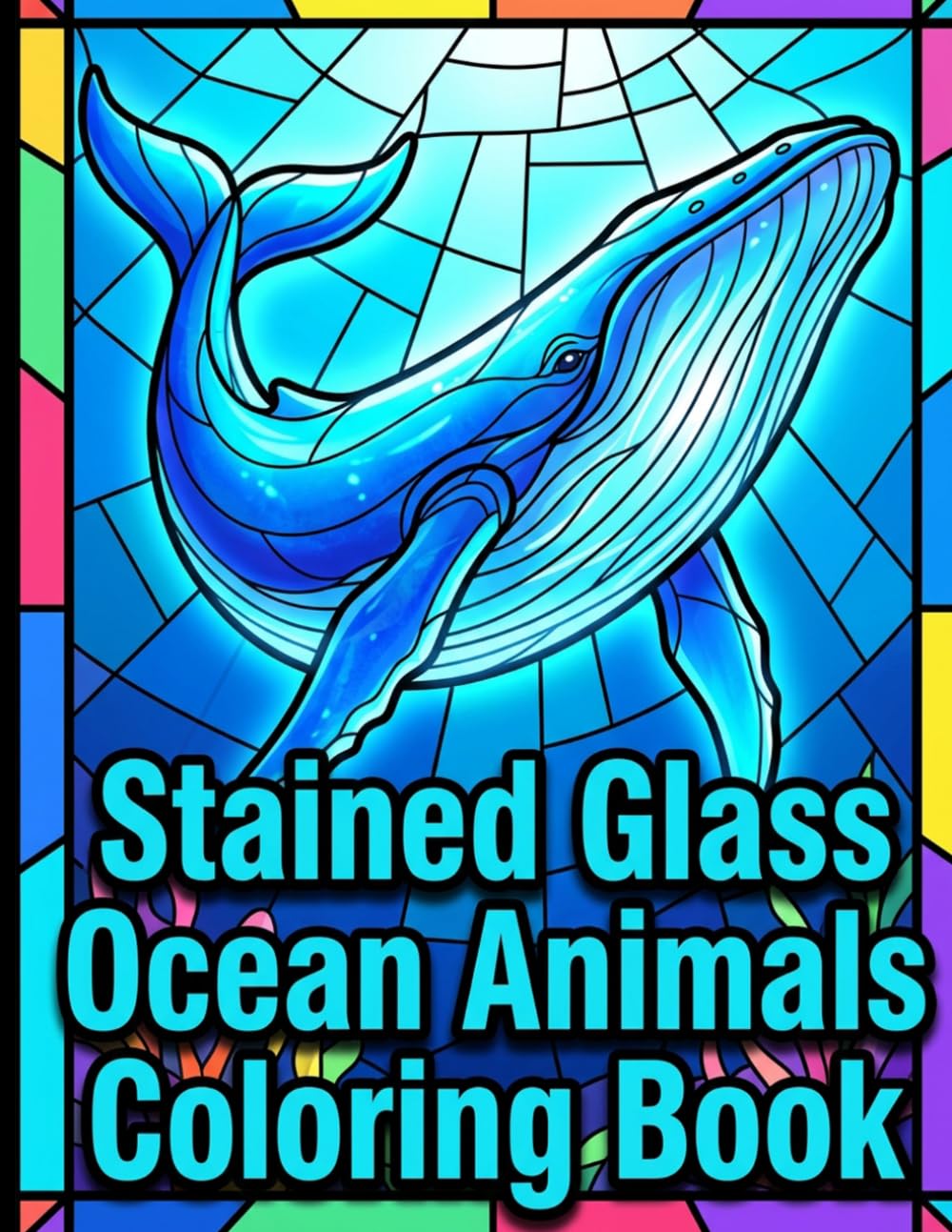 Stained Glass Ocean Animals Coloring Book: Intricate and Luminous Marine Life Scenes with Bold Segments for Easy Screen-Free Fun and Stress Relief