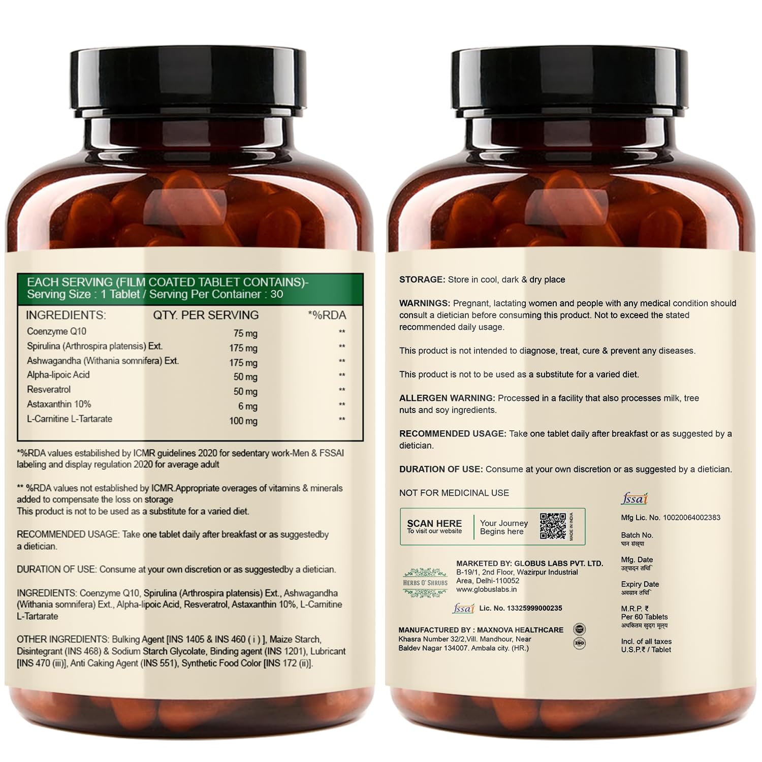 Herbs O' Shrubs Life-100 Antioxidant Support Tablets -30 Count | Daily Energy with CoQ10, Ashwagandha, Spirulina, Resveratrol & L-Carnitine | Immunity Boost | Slow Down Aging for Men & Women — Amazon image 7