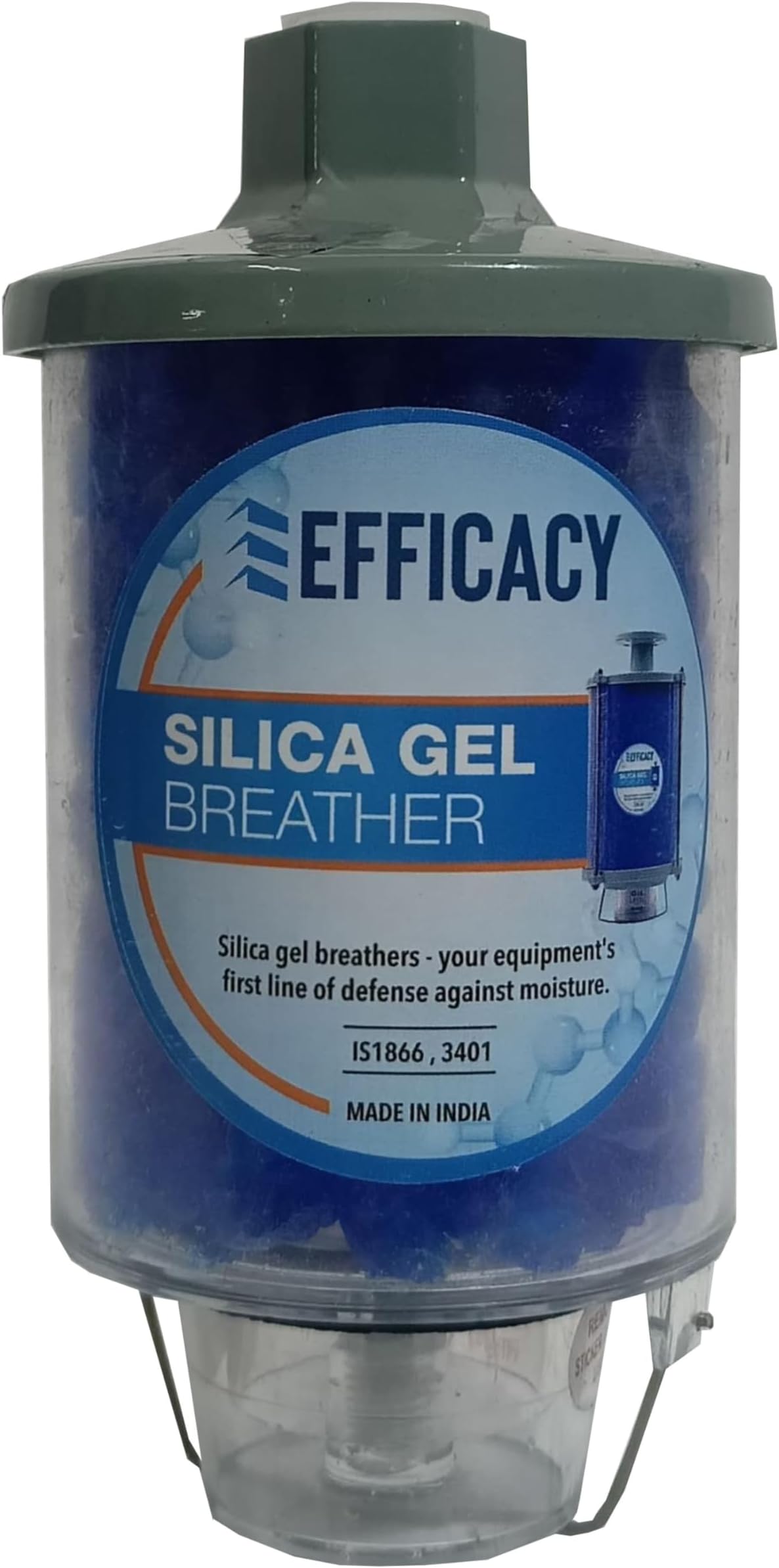 Efficacy Crystal Blue Silica Gel Breather/Transformer Breather Polycarbonate Cylinder With Aluminum Top Size 500 Gram Dia 1.27 (0.5 inch) - 1 Pc