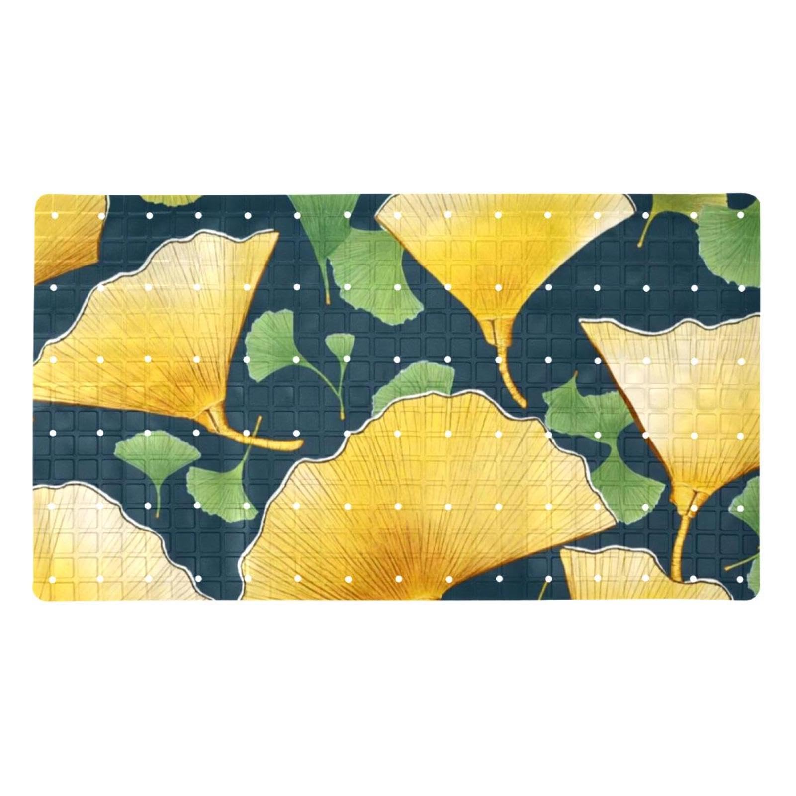 Tapis de bain antidérapant Ginkgo jaune et vert extra long