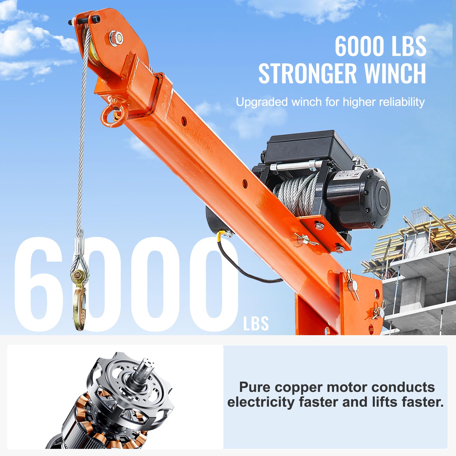 VEVOR Grue de levage électrique pour camionnettes, 998 kg, grue montée sur attelage avec treuil électrique de 2722 kg, en acier, pivotante à 360°, pour levage de marchandise dans construction, usine