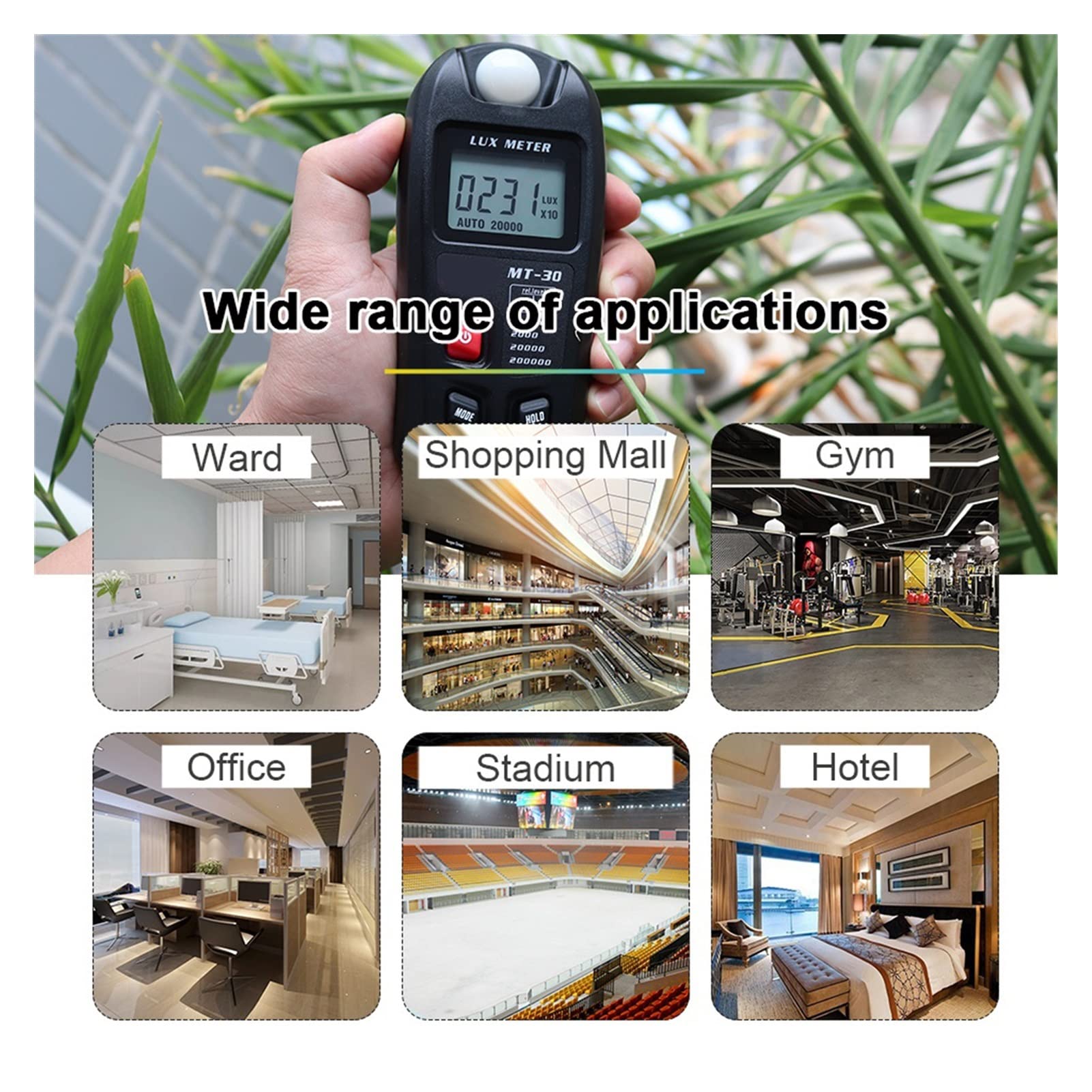 Medidor de luz, Tester de fotómetro Medidor de luz de prueba ambiental 0~200,000LUX Rango de bolsillo Diseño de bolsillo Medidor de luz Illuminator Digital Handheld Ambient Temperature medidor