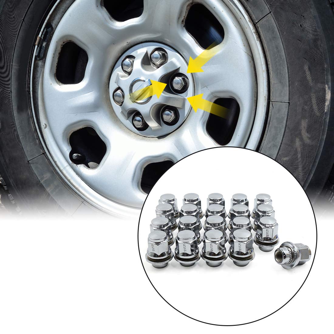 sourcing map 20Pcs M12x1.25 Tornillo de Llanta para El Coche de Carreras Aluminio de Tuercas Antirrobo de Ruedas