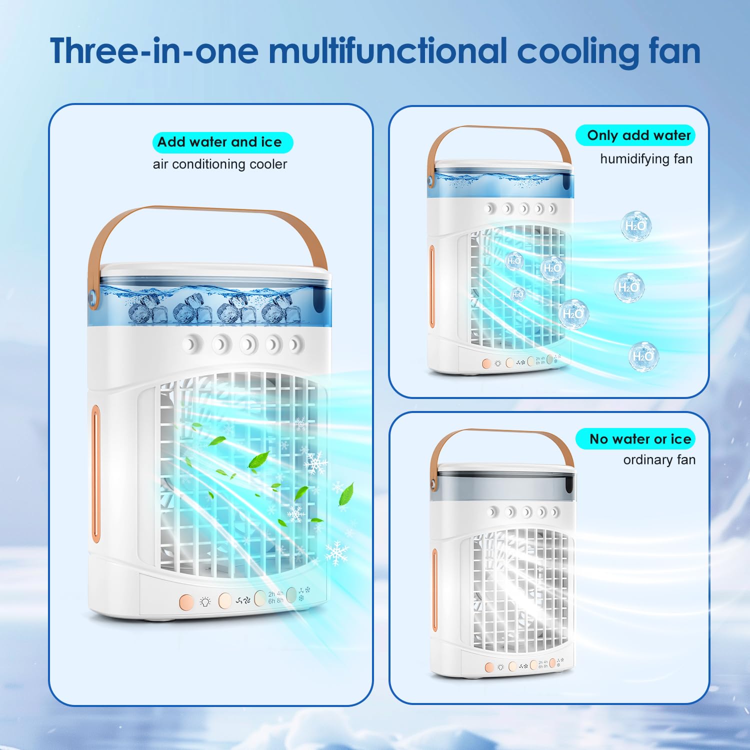 Ventiladores portátiles de aire acondicionado, ventilador portátil 4 en 1 con tanque de 23.7 fl oz, 2 velocidades y luces LED de 7 colores, mini unidad evaporativa de CA para campamento, oficina 2