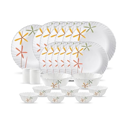 La Opala, Novo Collection, Opal Glass Dinner Set 23 pcs, Autumn Flower, White at Rs. 1303