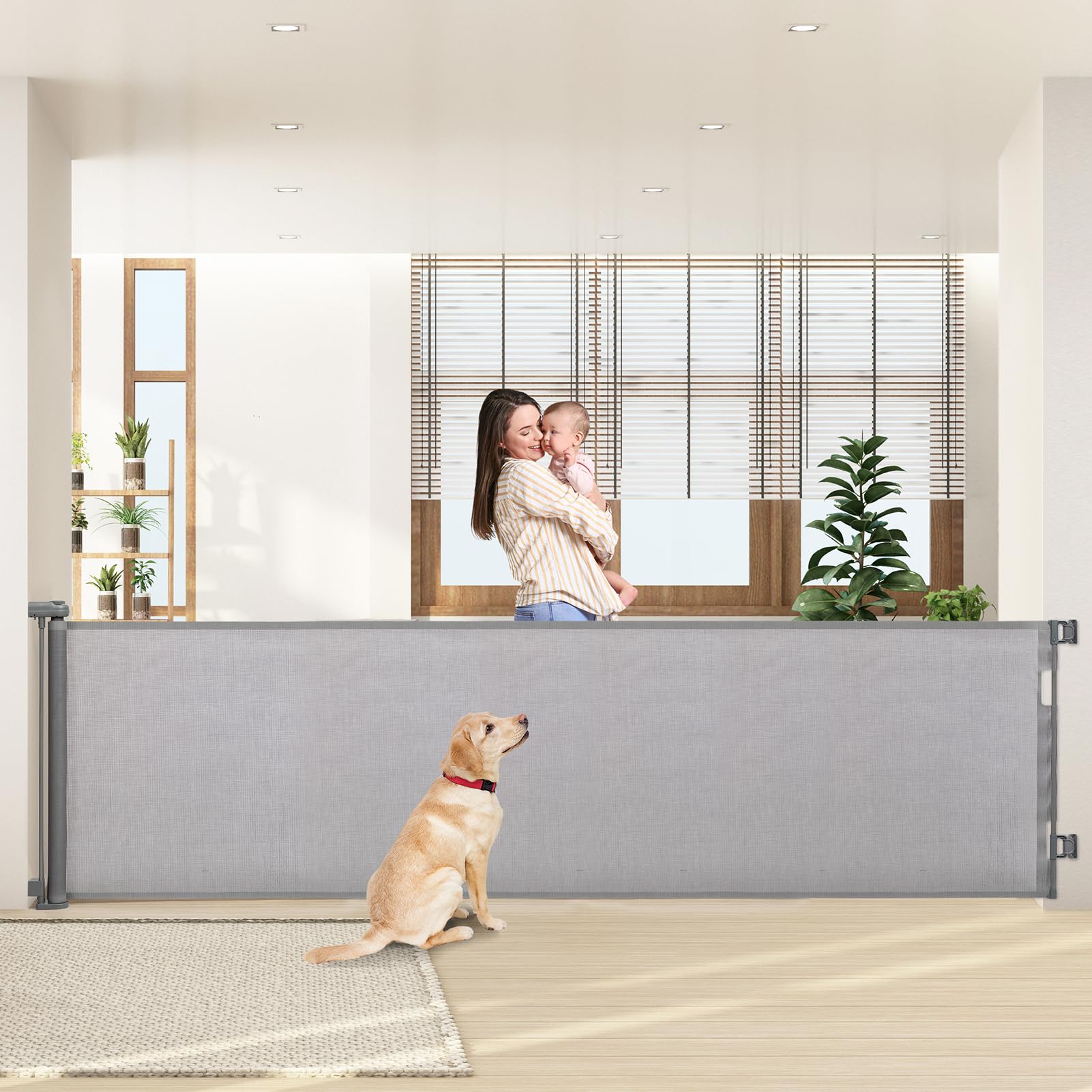 Cancelletto Retrattile Per Bambini E Cani, Extra Largo 609 Cm, Alto 86 Cm, Con Doppia Sicurezza E Blocco Automatico, Per Scale E Corridoi