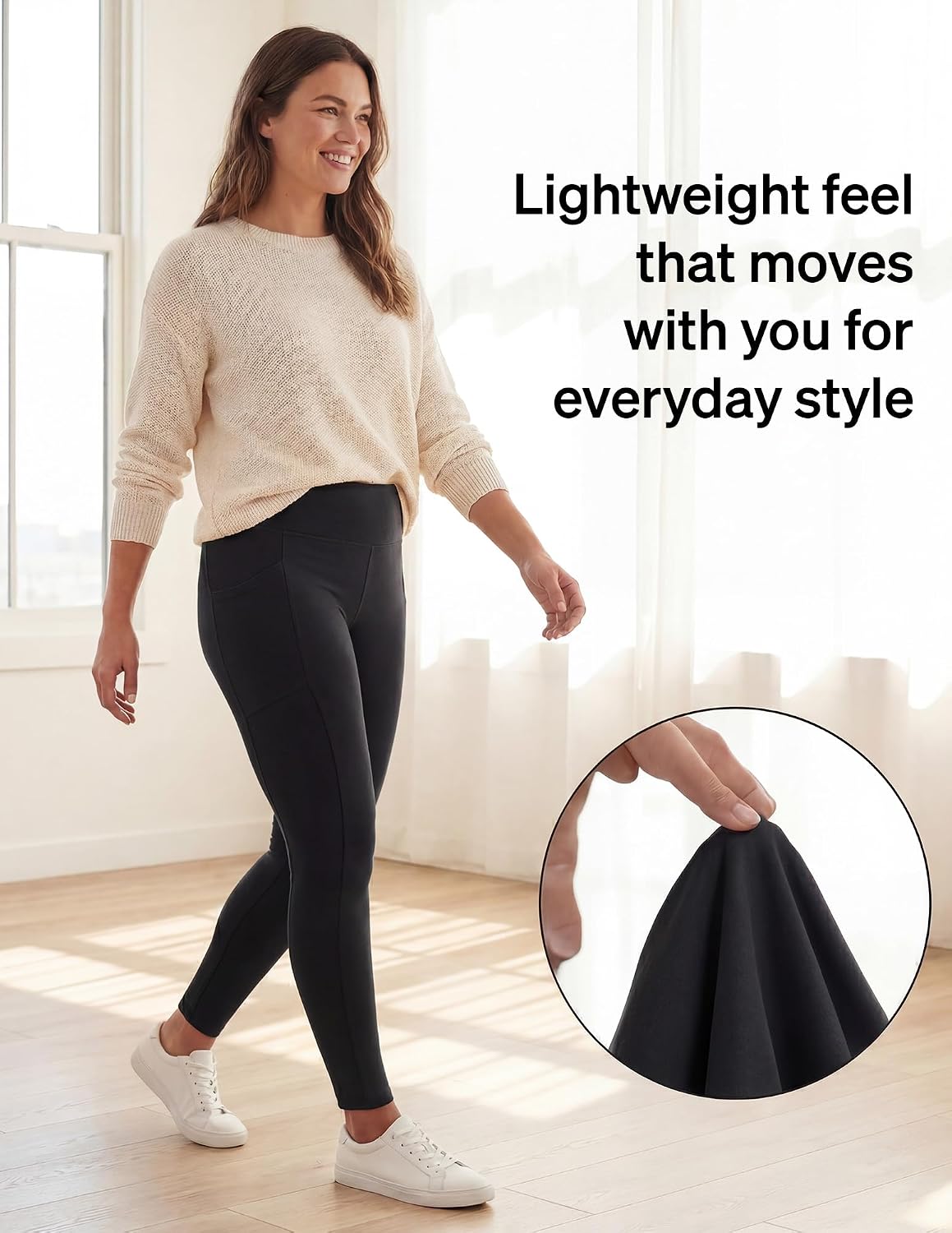 No nonsense Women's Soft Cotton Leggings with Side Pockets Workout Stretch Pull On Pants
