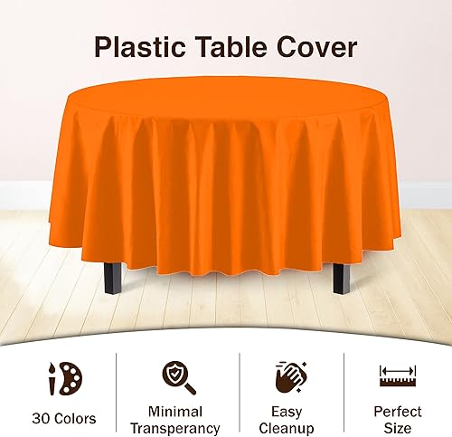 Miniatura 3 de Exquisite Paquete de 24 manteles de plástico color naranja, mantel redondo desechable de 84 pulgadas para fiestas, mantel redondo, manteles