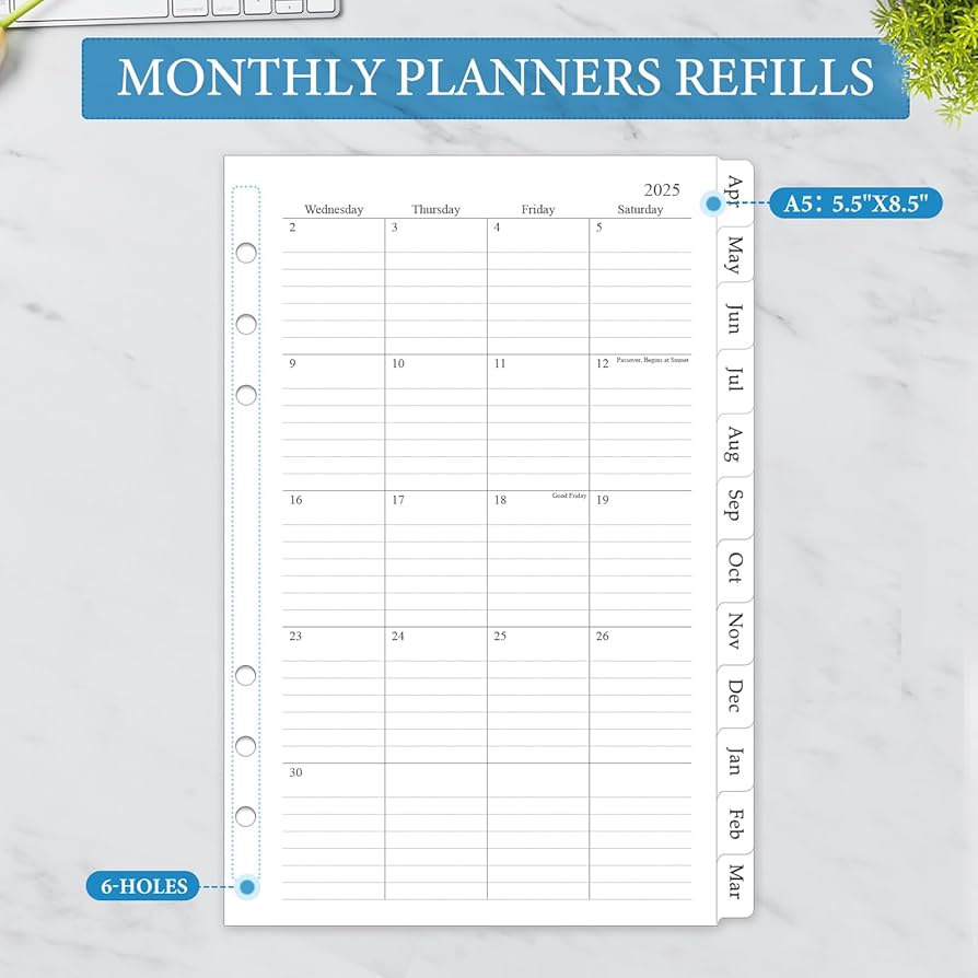 Amazon.com : 2025-2026 Monthly Planner Refill, A5 Planner