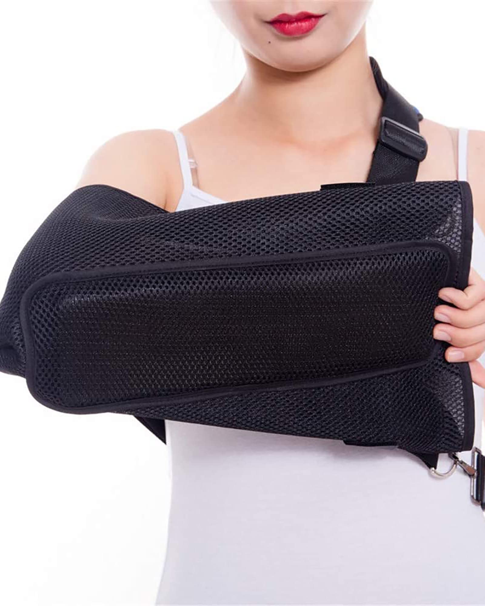 Eslinga de brazo de malla transpirable con cinturón trasero Inmovilizador de hombro ajustable Estabilizador Manguito rotador Correa de soporte para fracturas rotas