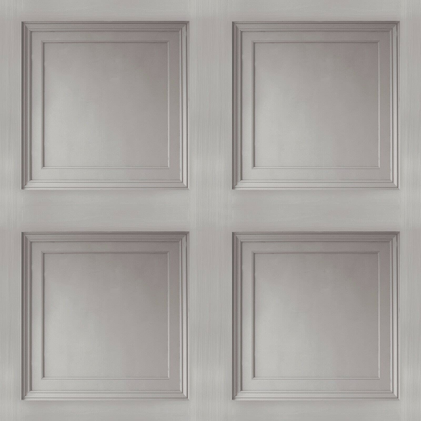 SOPHIE LAURENCE Wood Panel Effect Wallpaper Realistic Square Panelling Flat Finish 3D Wallpaper Grey