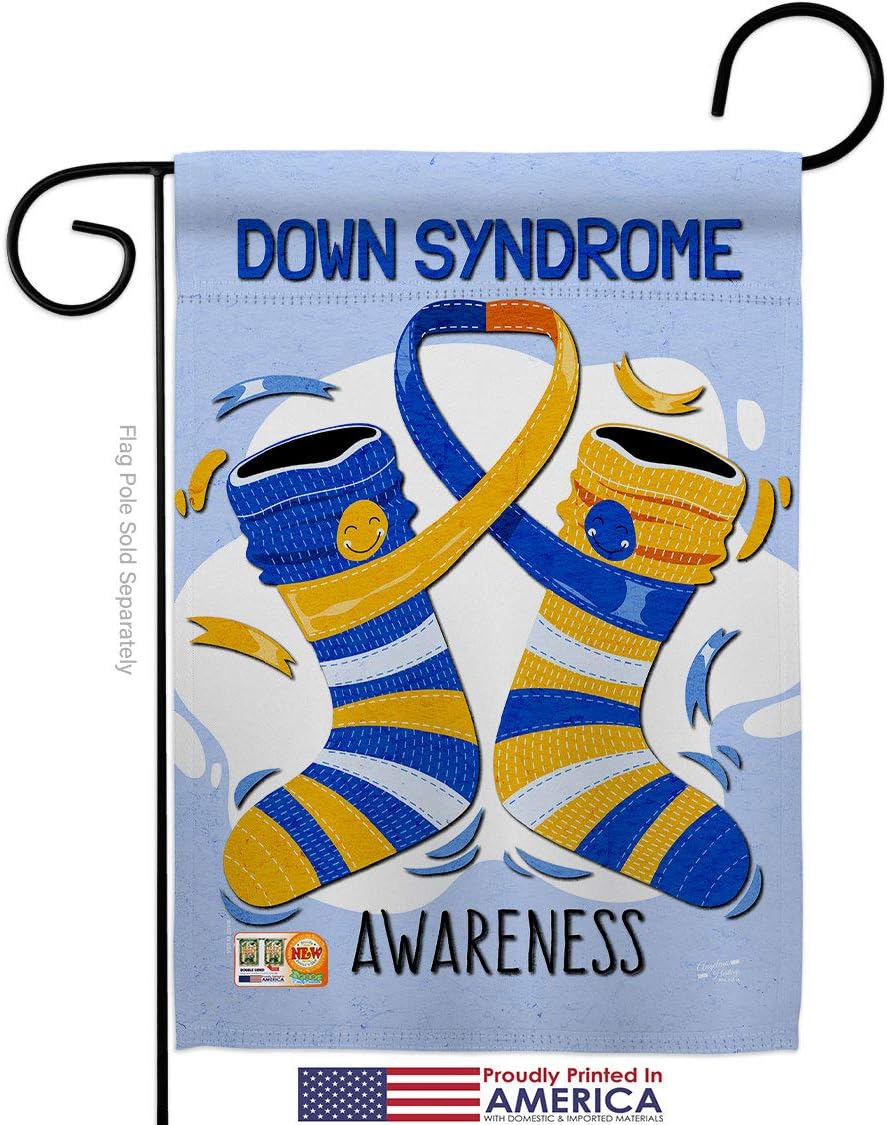 Down Syndrome Garden Flag Set Wall Holder Support Awareness Inspirational Survivor Ribbon Prevention Cancer Autism Breast BLM Small Gift Yard House Banner Made In USA 13 X 18.5