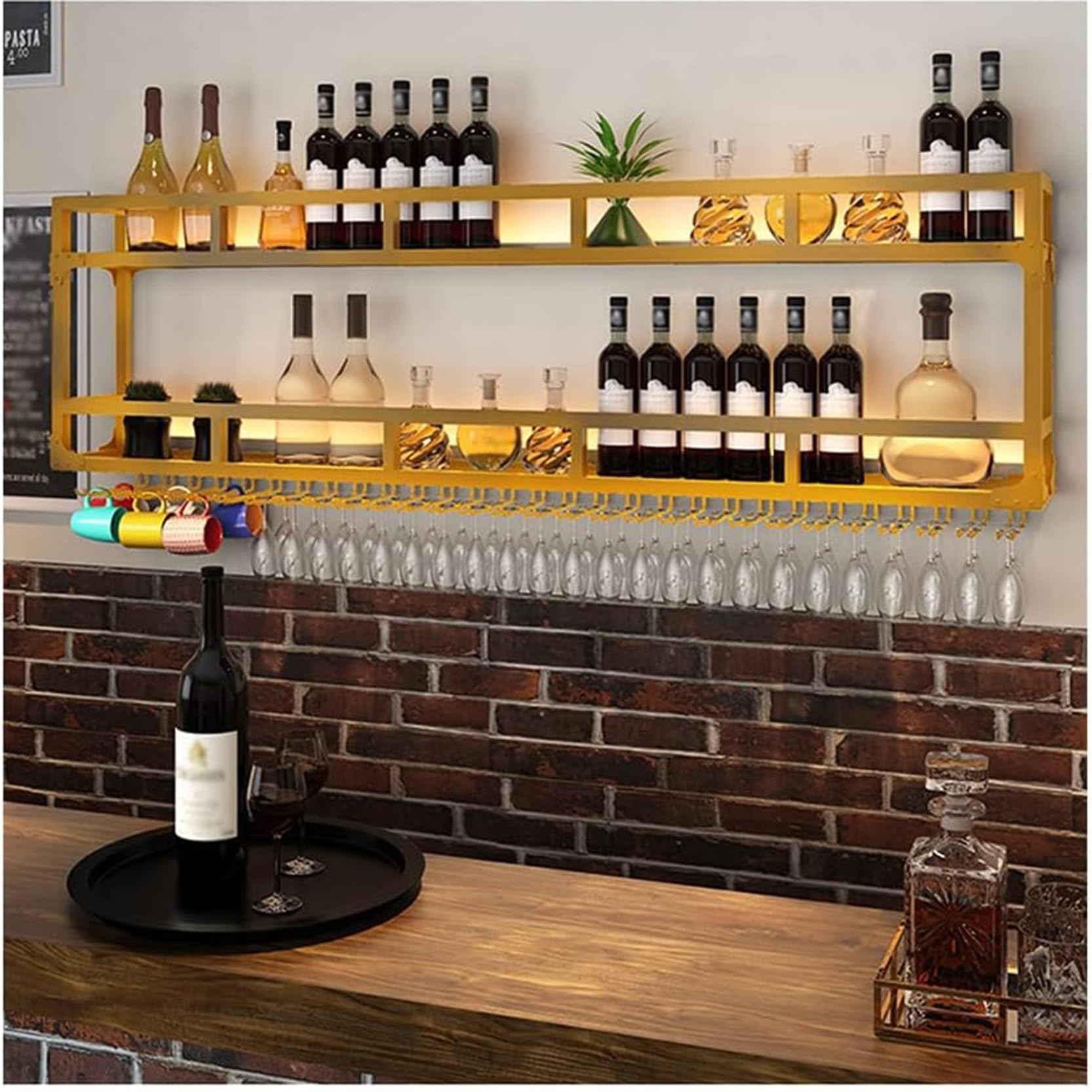 YUANCHUTOP Wine Display Wall Shelf with Glass Holder, Perfect for Home, Restaurant & Bar - Stylish 120x25x54 cm Wine Rack Storage Solution