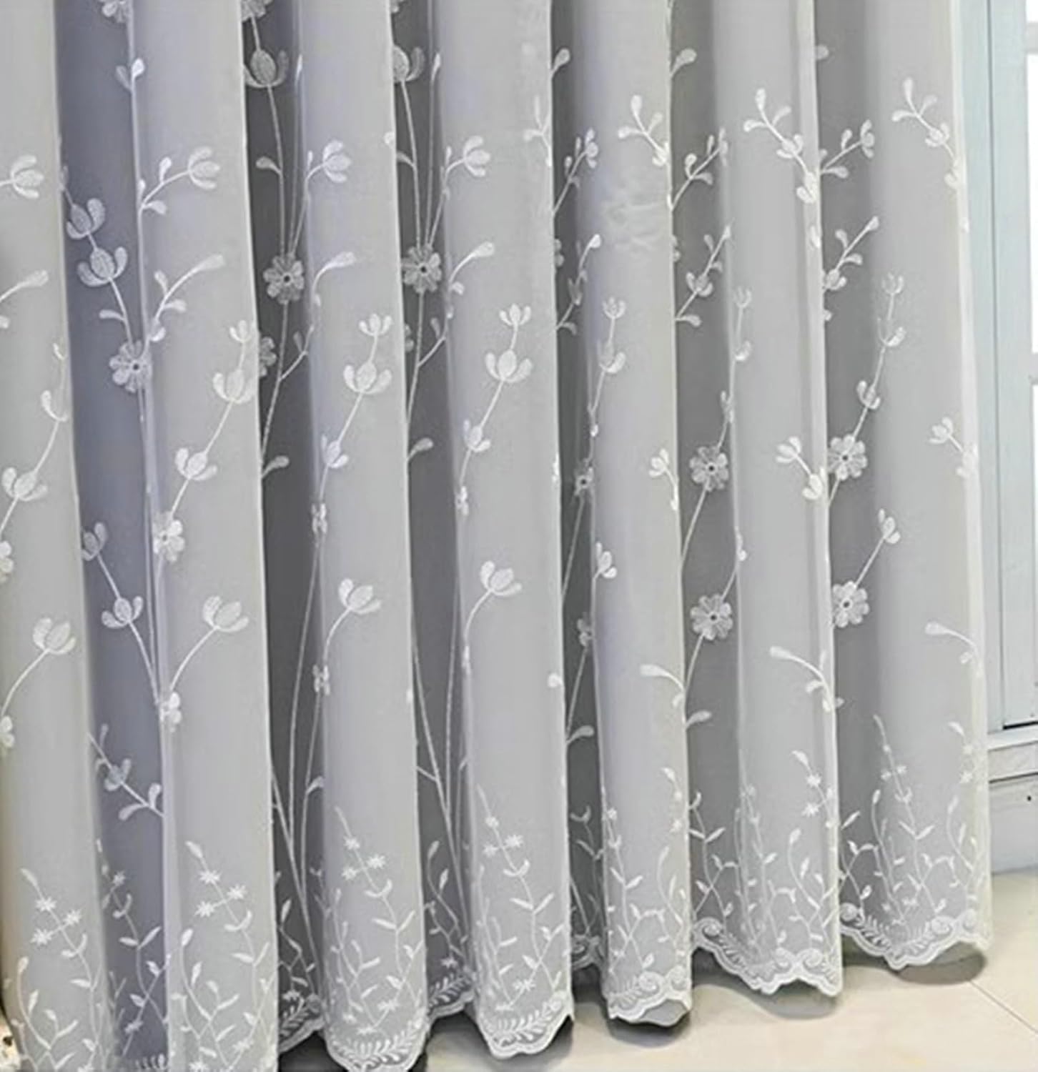 Blackout Curtain 2 Panels Set 54 inch Long, Thermal Insulated Blackout Curtains Eyelets Double Layer Solid Color Embroidered Flowers Curtain Window Treatment Light Grey, 42 x 54 Inch
