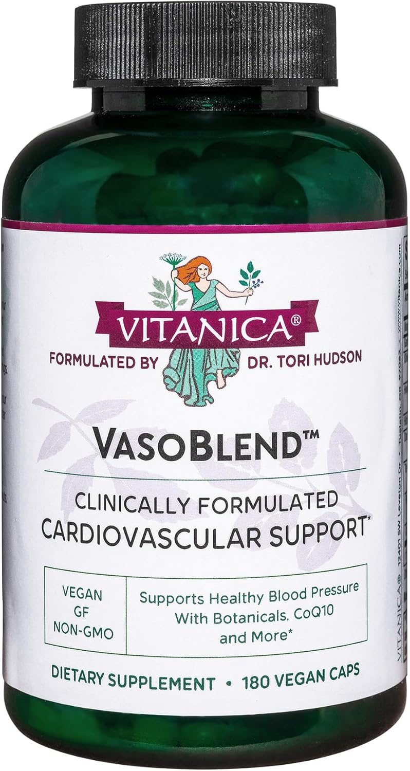 Vitanica VasoBlend - Heart Health Supplement with Folic Acid, Magnesium, CoQ10 & Terminalia Arjuna Bark - Heart Health Supplement - Consumer Line - 180 Vegan Caps