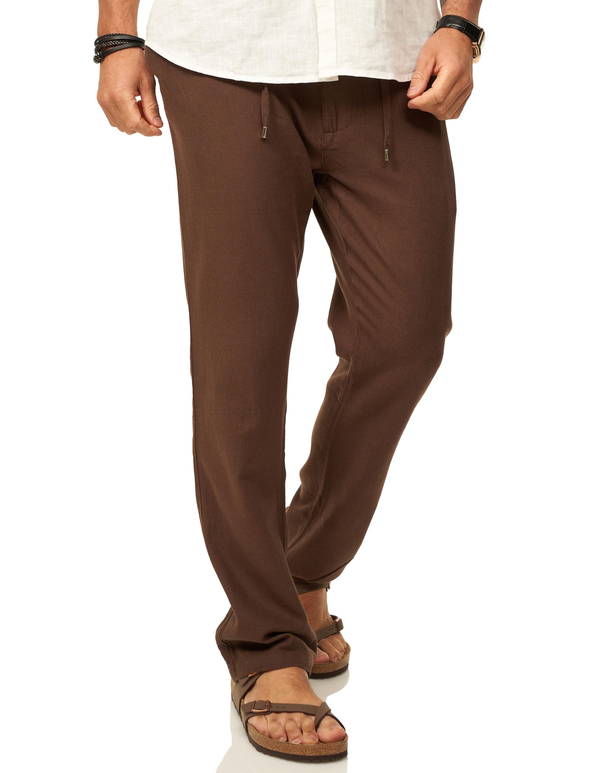 behype. Pantaloni da uomo in lino in stile chino, con elastico in vita e cordino, come pantaloni in tessuto traspirante, pantaloni chino estivi da uomo