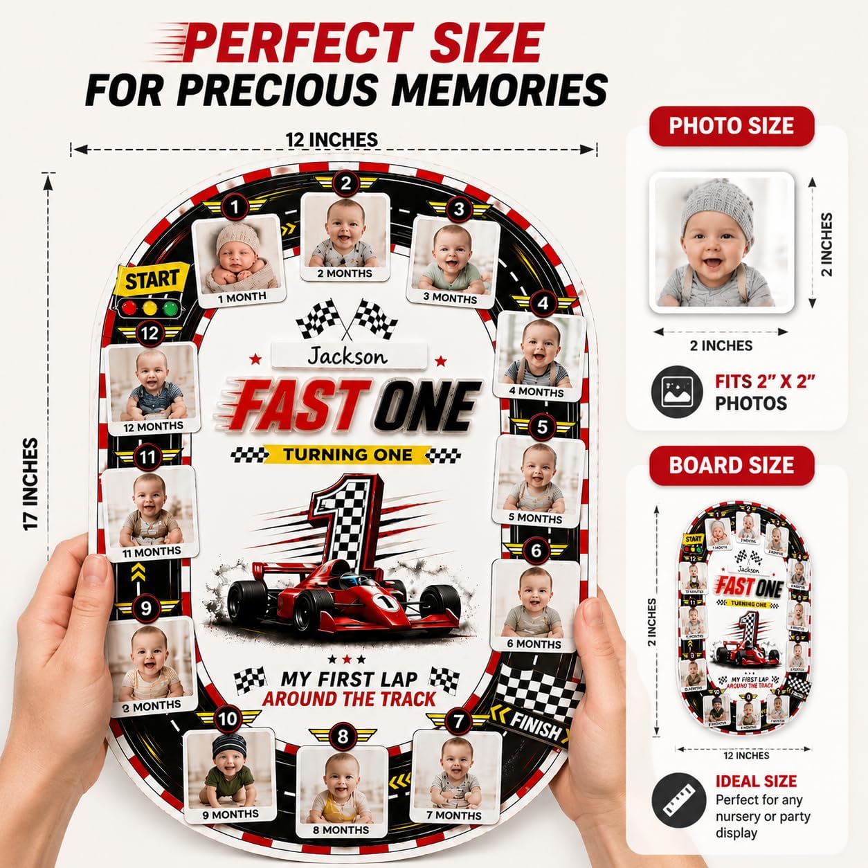 My First Year Photo Board, Personalized My First Year Photo Frame, 12 Month Picture Frame, 1st Birthday Decorations Boy, Race Car Birthday Party Decorations, First Birthday Gifts for Boys