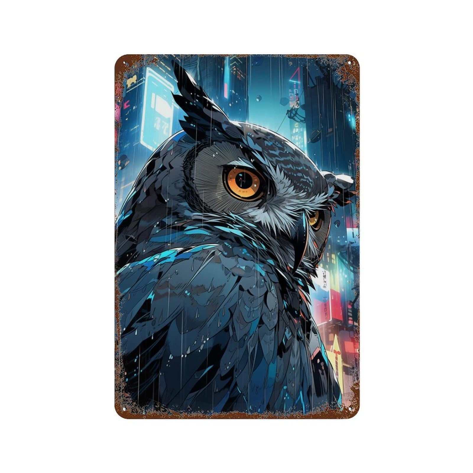 Owl Art Print 11.8"x7.9" Rustic Tin Plaque, Novelty Wall Decor for Bistro, Counter And Cafe Decor