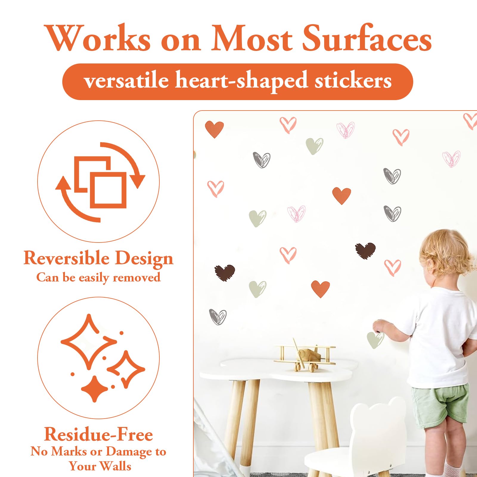 120 Piezas Pegatinas de Pared de Corazón, Pegatinas Pared Decorativas Dormitorio para Habitaciones de Niños, Pegatinas de Pared para Guardería, Pegatinas de Estilo Bohemio para Habitación de Niños