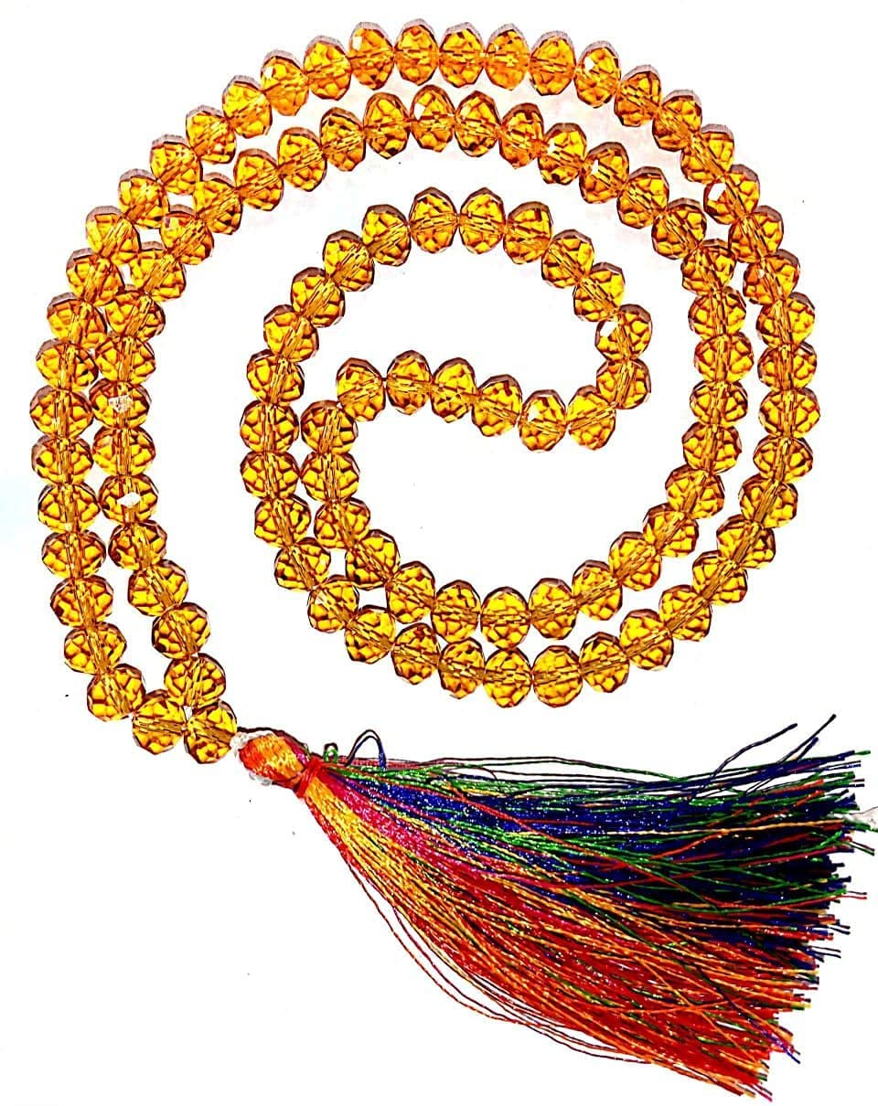 Yellow Guru Baglamukhi Diamond Cut Jap Mala 108+1 Beads Necklace For Wealth, Prosperity, Mental Piece Men & Women-image-1