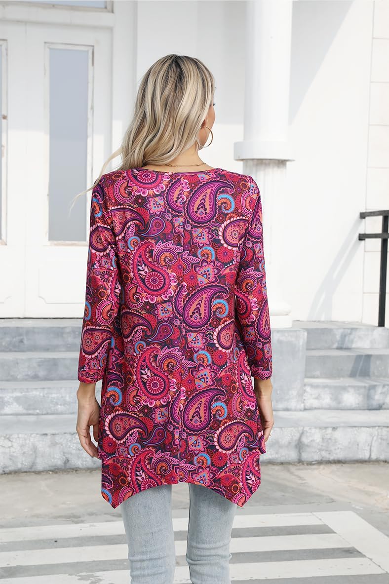 ENMAIN Womens Tunics Tops 3/4 Length Sleeve Plus Size Long Tops to Wear with Leggings Casual Loose Fit Dressy Flowy Blouses - Image 5