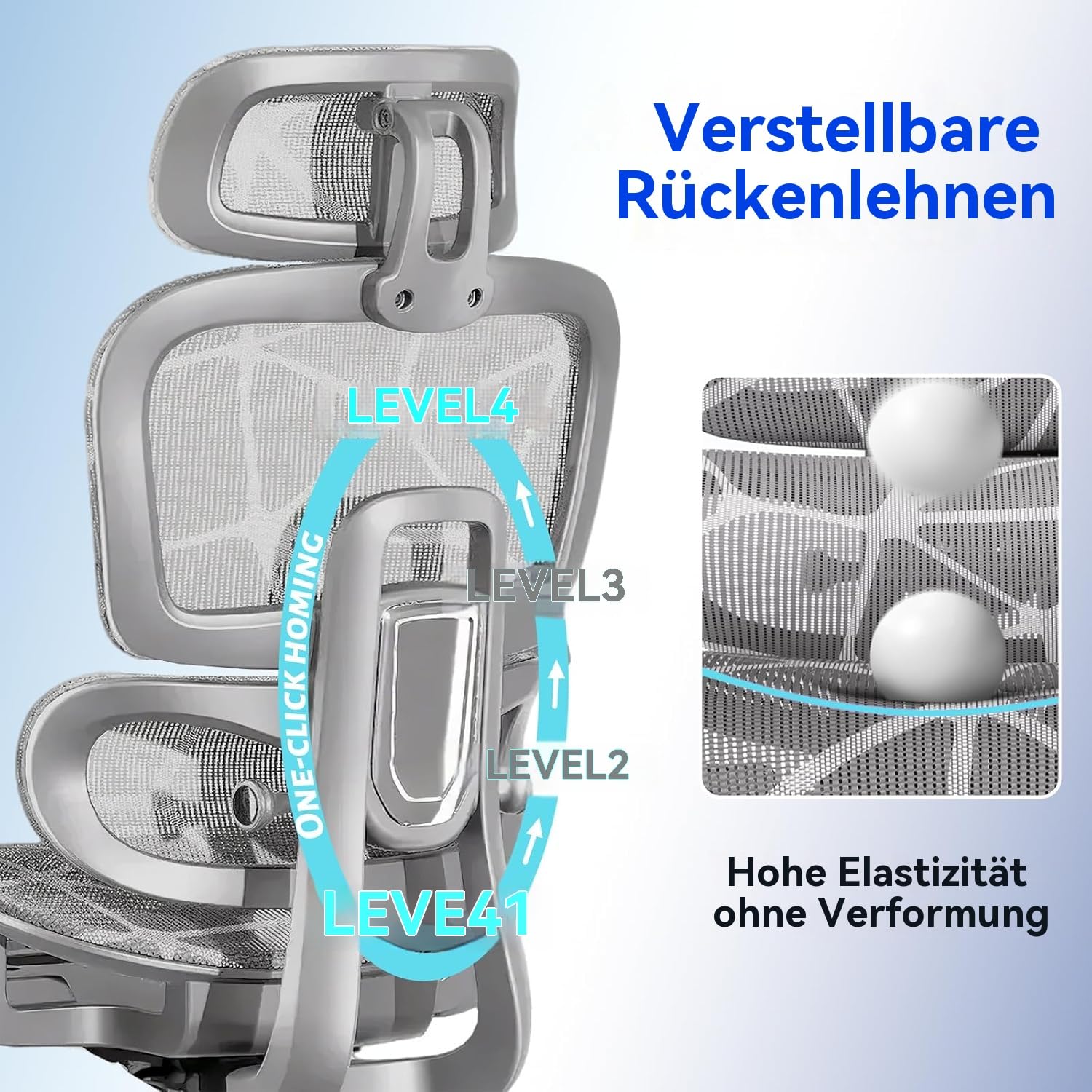 Ergonomischer Bürostuhl,Hochlehniger Gaming-Stuh,3D-Armlehnen und verstellbarem Kopfstütze,Komfortabler Computer-Schreibtischstuhl mit Kippfunktion fürs Home-Office(Grau)