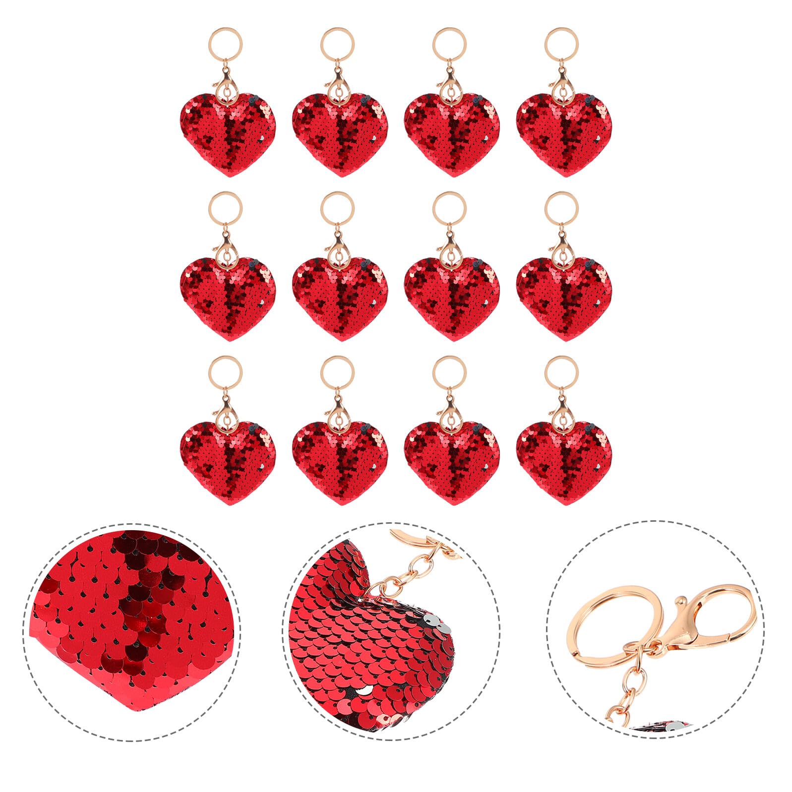 VILLCASE 24 Portachiavi Cuore Paillettes Reversibili Rosso in Lega e Plastica, Brillante Sotto la Luce, Idea Regalo Elegante la Festa degli Innamorati