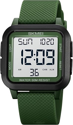 SKMEI Reloj deportivo digital para hombre, ultrafino, grande, impermeable, con cronómetro, temporizador de cuenta regresiva, función de alarma, luz