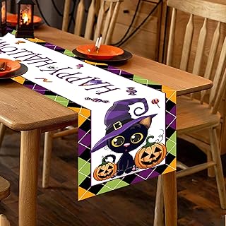 Sponsored Ad - Halloween Table Runner, Kitchen Dining Halloween Table Decor 13 x 72 Inch, Farmhouse Cute Black Cat with Pu...