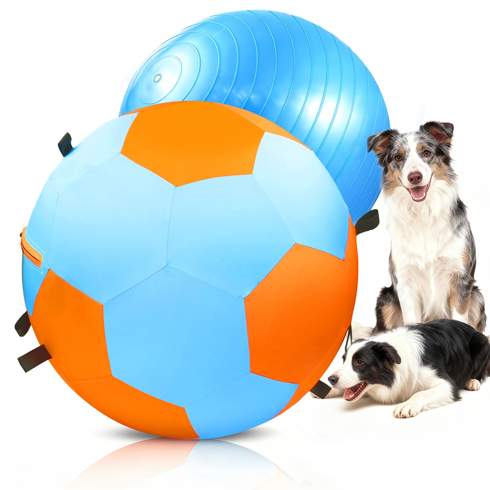 Herding Balls for Dogs, 25 inch Herding Ball for Australian Shepherd, Interactive Herding Ball for Exercise &amp; Mental Stimulation, Outdoor Training Dog Toys with Strap, Blue&amp;Orange
