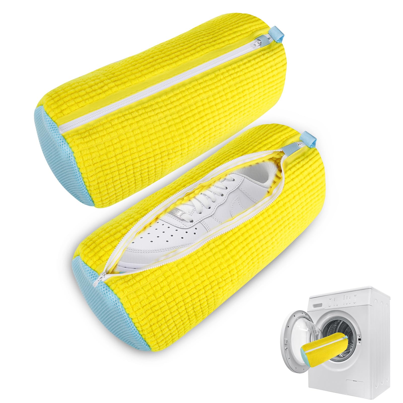 Farerkass Bolsa para Lavar Zapatos para Lavadora, 2 Piezas Bolsa Lavadora Zapatillas con Cremallera, Reutilizable Bolsa Malla para Lavadora Secadora Zapatos