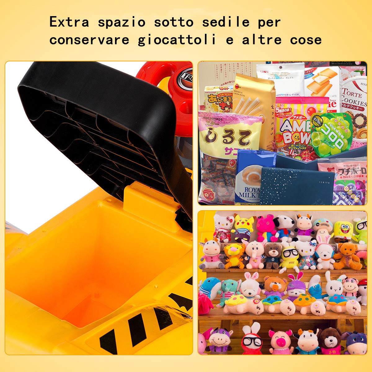 COSTWAY Ruspa Elettrica Multifunzione per Bambini, Escavatore Giocattolo Cavalcabile Elettrica, con Pietra ed Casco, Regalo per Bambini 3 Anni+, 89x45x30 cm