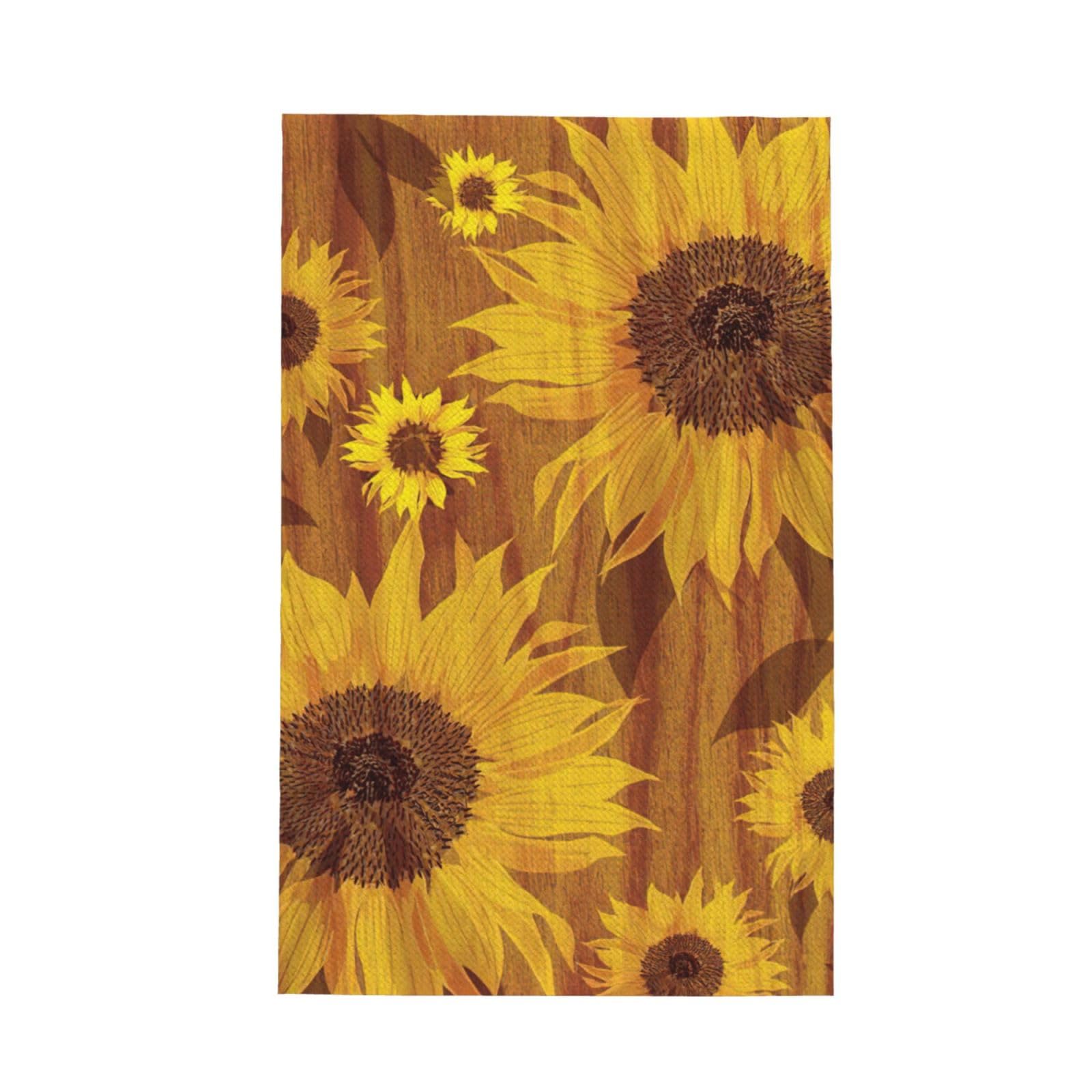Xxahnbm Black Beautiful Sunflowers Print Waffle Kitchen Towel,Absorbent Hand Towel
