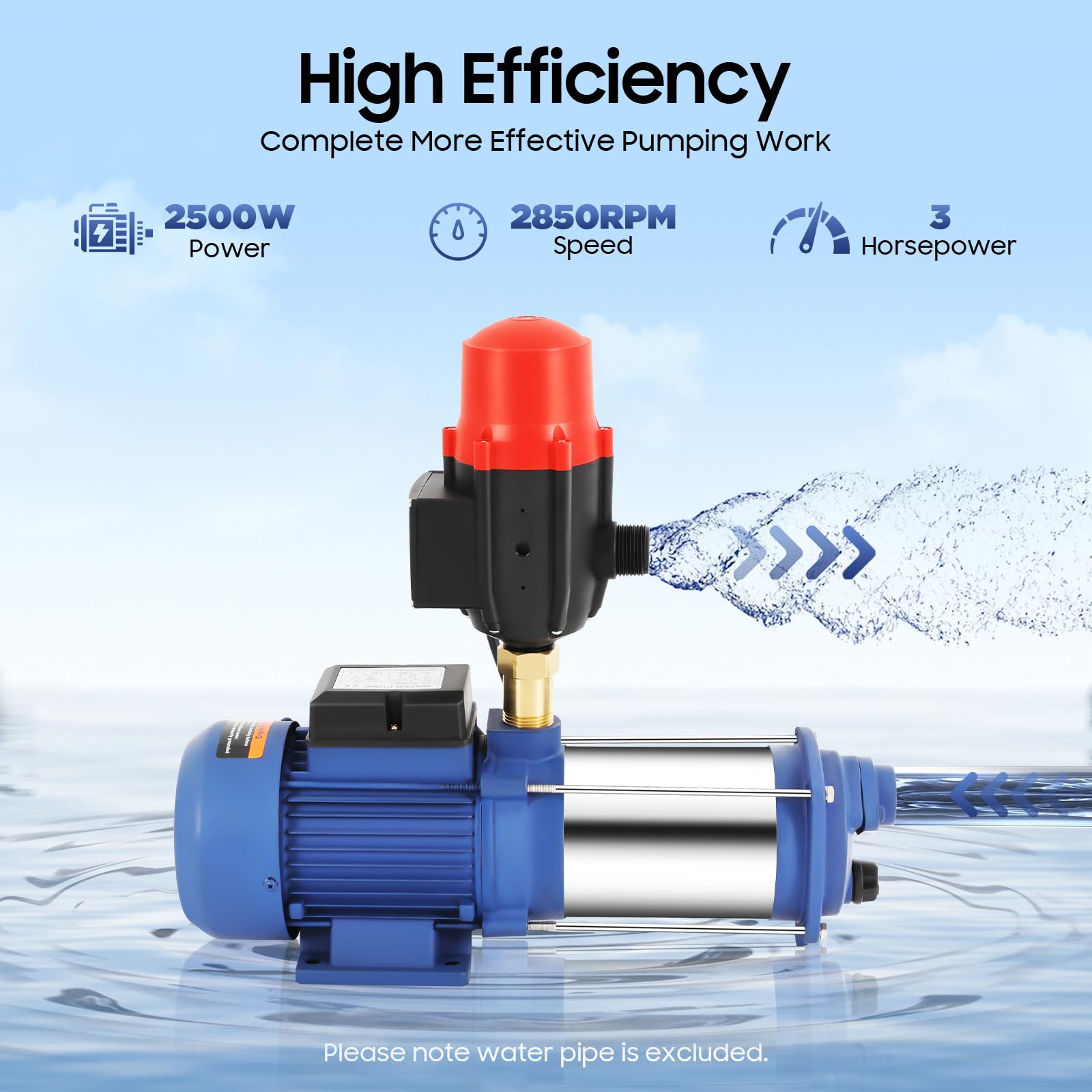 2500W Kreiselpumpe, 4000 L/H 5,5 bar Hauswasserwerk Gartenpumpe Hochdruch Centrifugal Pumpe mit Druckschalter 2850 U/min (Blau)