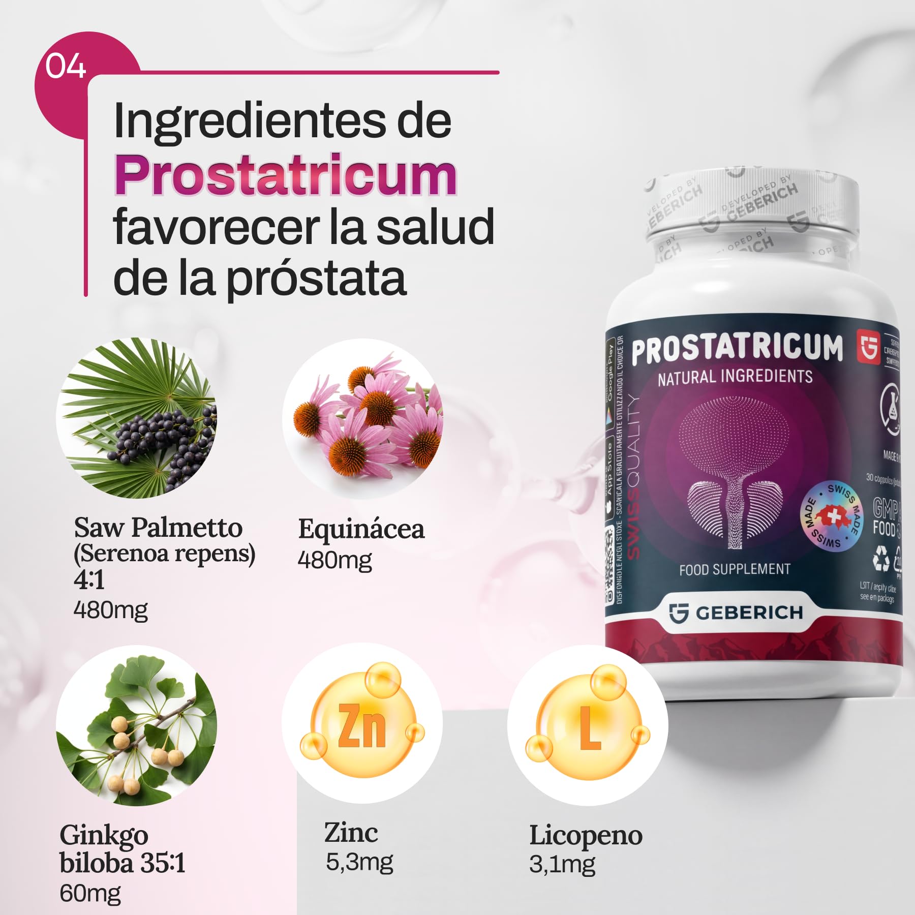 (Paquete de 3) Cápsulas PROSTATRICUM | Apoyo de las Vías Urinarias | Serenoa repens 480 mg + Equinácea 480 mg | Apoyo para la Próstata | con Ginkgo Biloba, Licopeno y Zinc | 30 Cápsulas