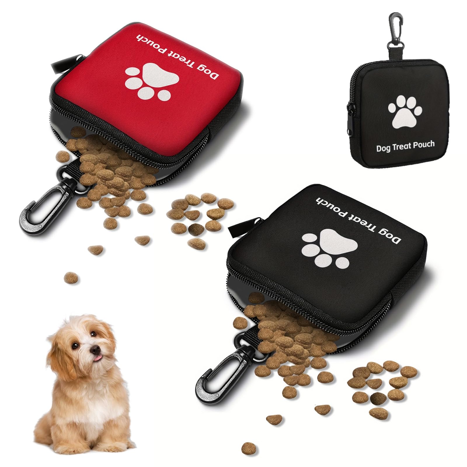 2 Pezzi Porta Premietti per Cani Borsa, Borsa Addestramento Cane Porta Premietti per Cani con Cerniera e Moschettone, Portas Croccantini Cane, per Viaggi, Uso Esterno (Rosso, Nero)