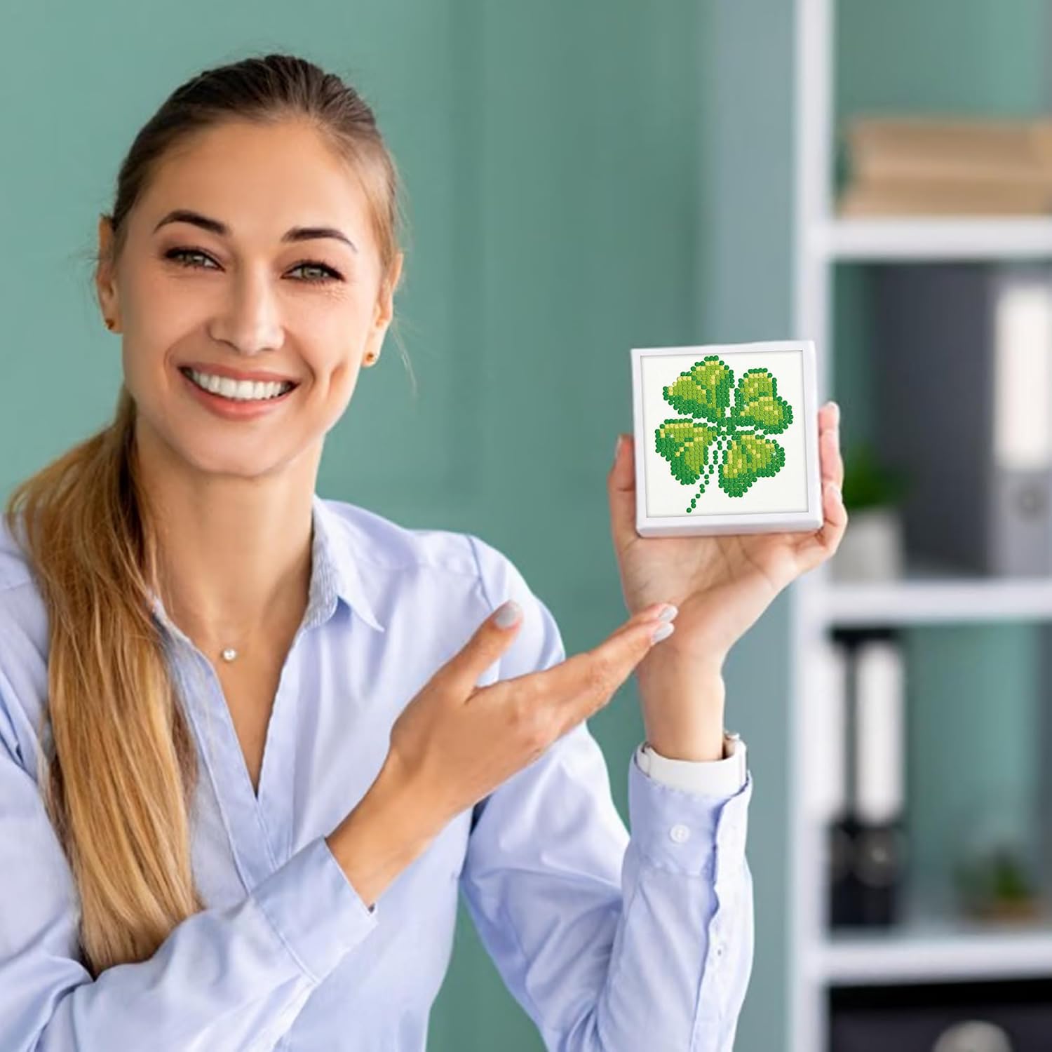 DIAMOND DOTZ Four Leaf Clover Lucky Diamond Painting Kits for Adults - Diamond Art Kits a Relaxing Creative Craft Kit with Dotz Gems 4"x4"
