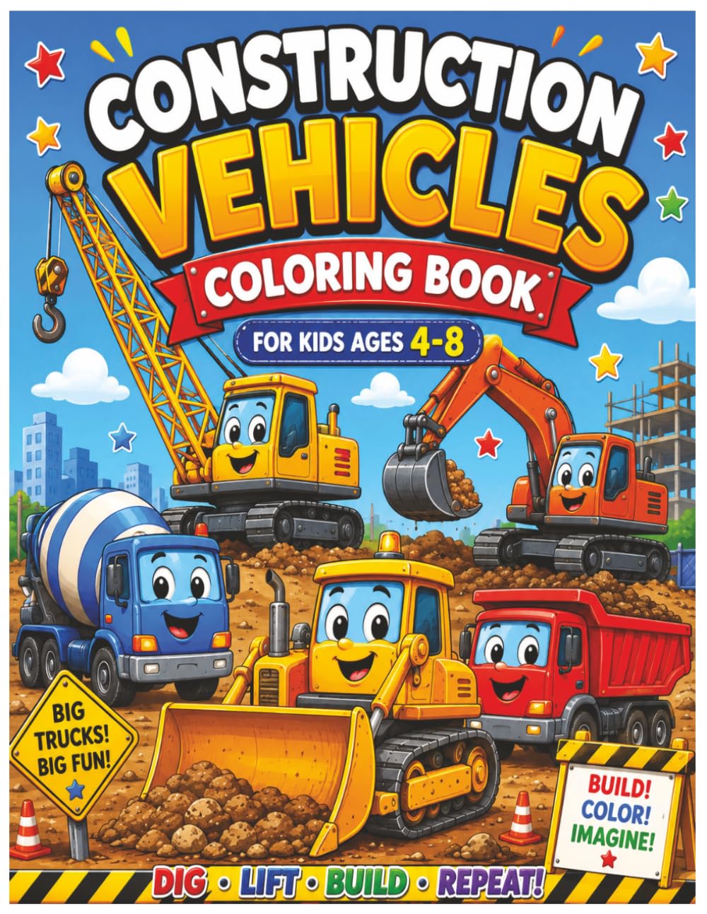 Construction Vehicles Coloring Book