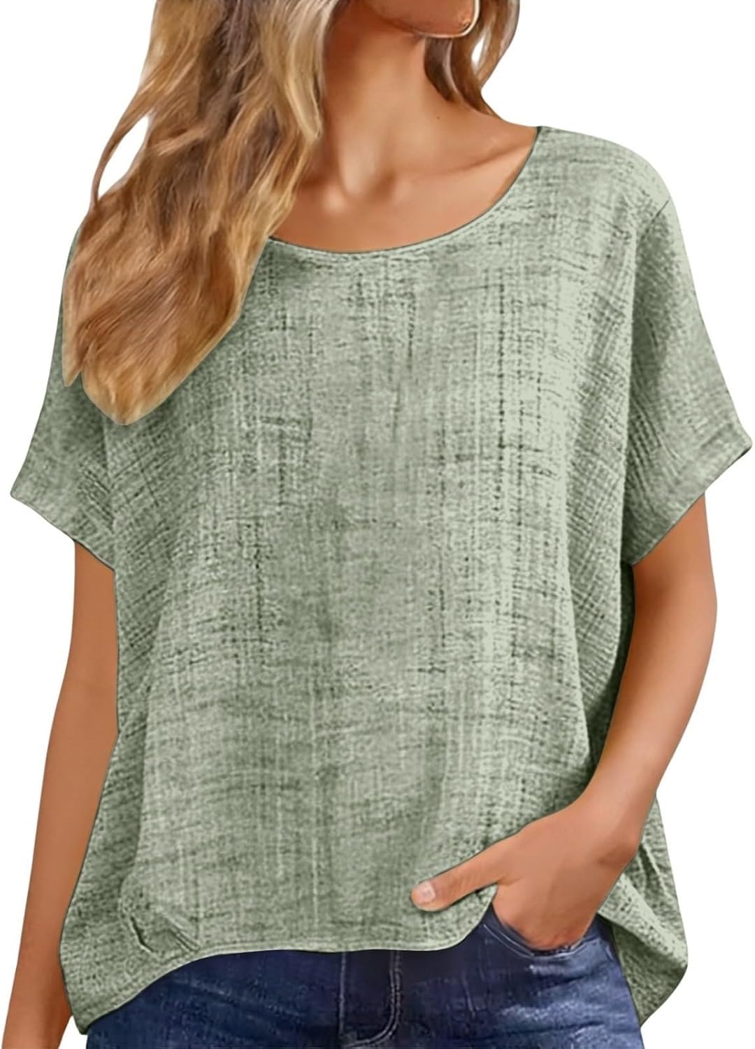 Cotton Linen T Shirts for Women Short Sleeve Scoop Neck Loose Fit Basic Tops Casual Summer Vacation Comfy Tees 2026