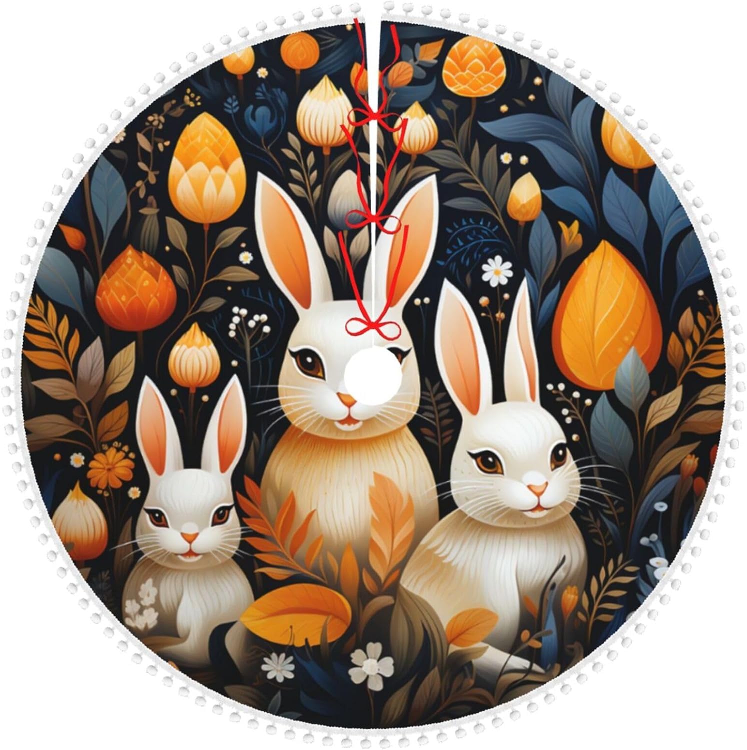 Christmas Tree Skirt Three Easter Bunnies Xmas Tree Skirt Christmas Decorations Christmas Tree Mat Christmas Tree Skirts Xmas Decorations for Indoor Holiday Party Decor