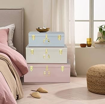 Amazon.com: Vixdonos Decorative Box Set of 3 Metal Trunks Chest Amazon.com: Vixdonos Decorative Box Set of 3 Metal Trunks Chest