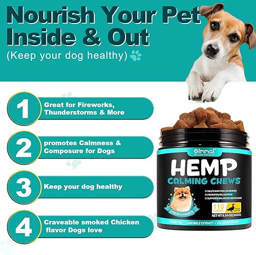 Miniatura 4 de ZBQIEX Masticables calmantes de cáñamo para perros, 110 unidades, golosinas calmantes para perros para aliviar la ansiedad por separación, promover