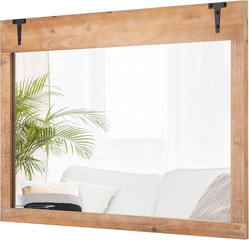 Tangkula Espejo decorativo para colgar de pared, de 36 x 22 pulgadas, con acabado de granja, espejo de pared interior para dormitorio, sala de