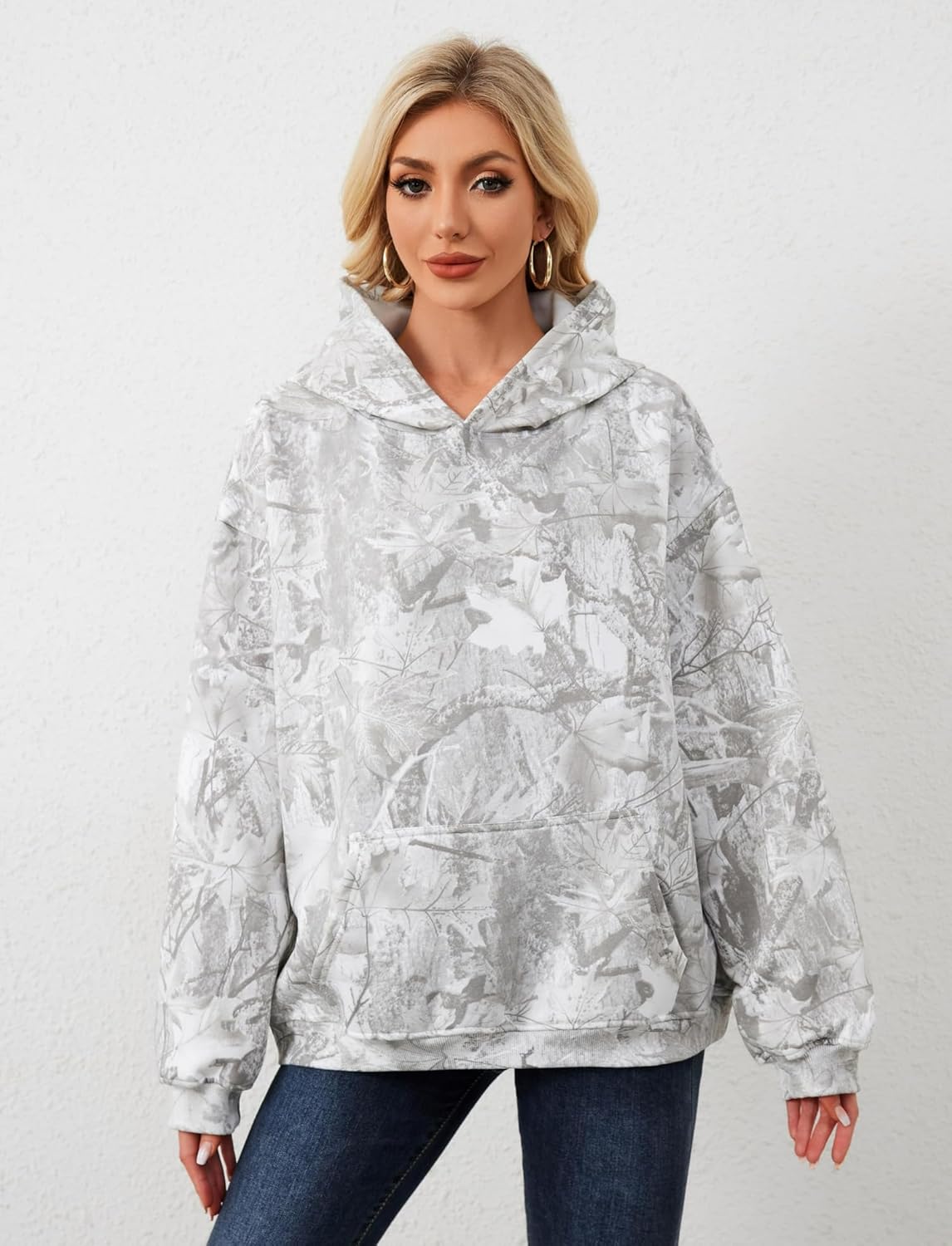 Women Camo Hoodies Oversized Maple Leaf Fleece Hooded Sweatshirt Long Sleeve Fall Trendy Pullover Hoodie with Pocket - Image 6