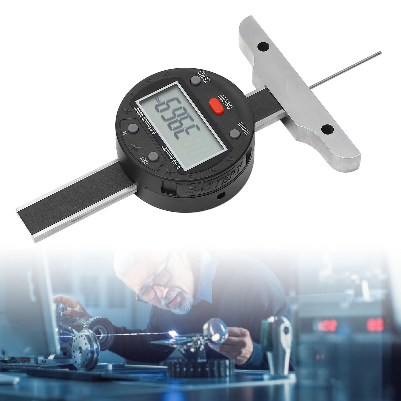 KIMISS Cyfrowy Głębokościomierz Elektroniczny Wskaźnik do Precyzyjnego Pomiaru 0-50,8 Mm - Wyświetlacz LCD z możliwością Przesyłania Danych Przez USB