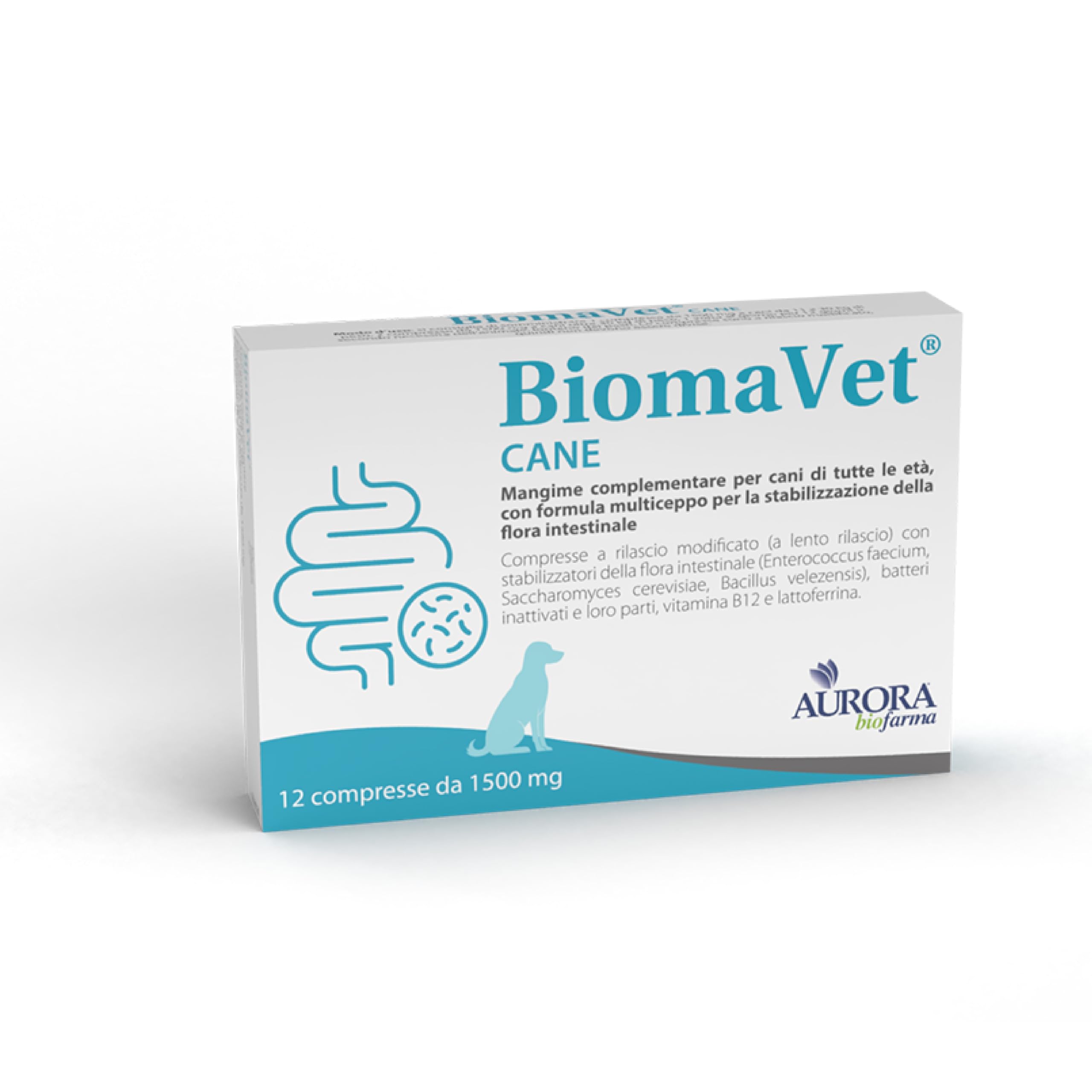 BiomaVet Probiotici per Cani per il Benessere Intestinale - Probiotico Digestivo per Cani con Formulazione Multiceppo, Lattoferrina e Vitamina B12-​12 Compresse da 1500mg