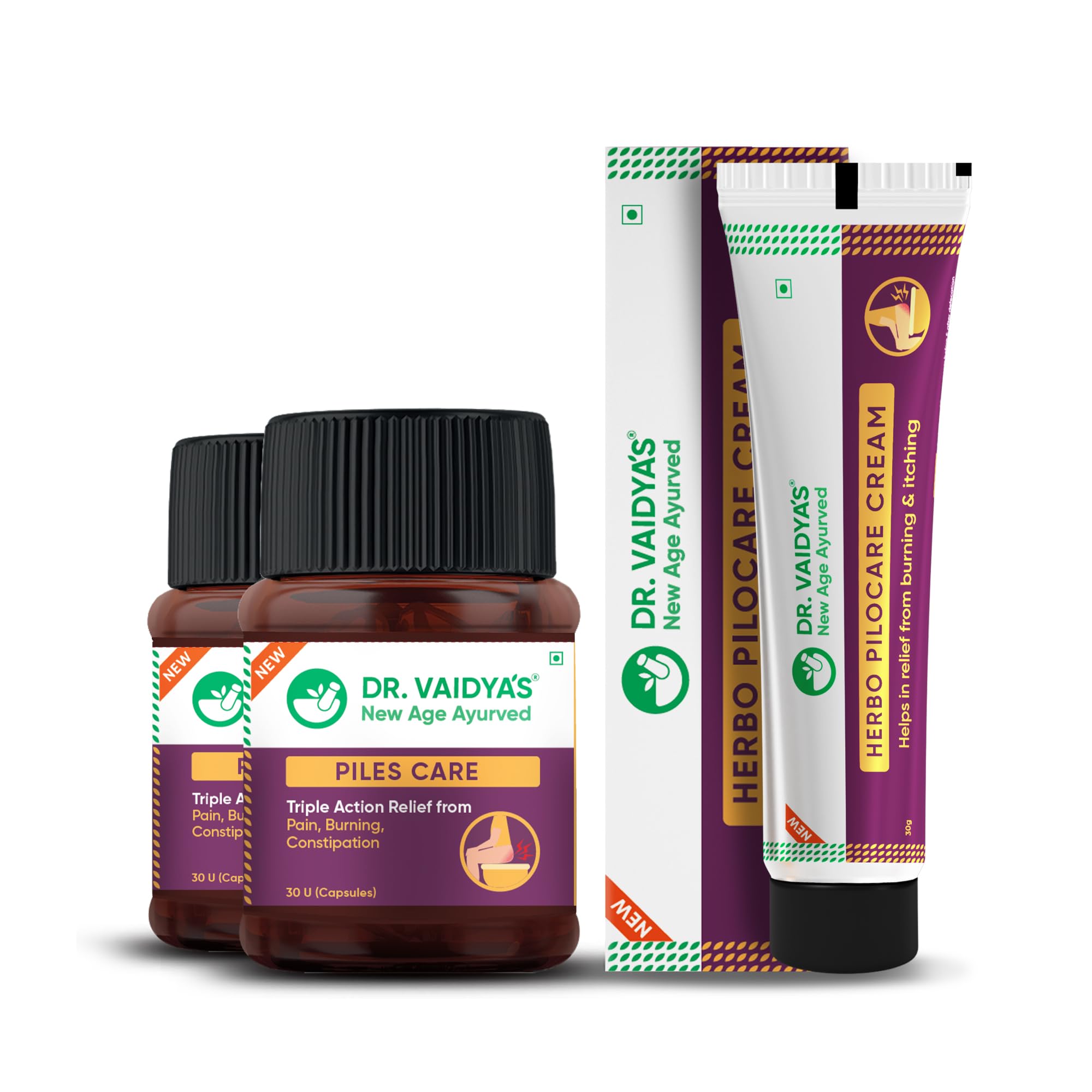 Dr. Vaidya's Piles Management Combo | Ayurvedic Medicine for Piles, Hemorrhoids, Fissure & Fistula Relief | Herbal Capsules + Healing Cream | Natural Formula with 10+ Herbs (Pack of 2)-image-44