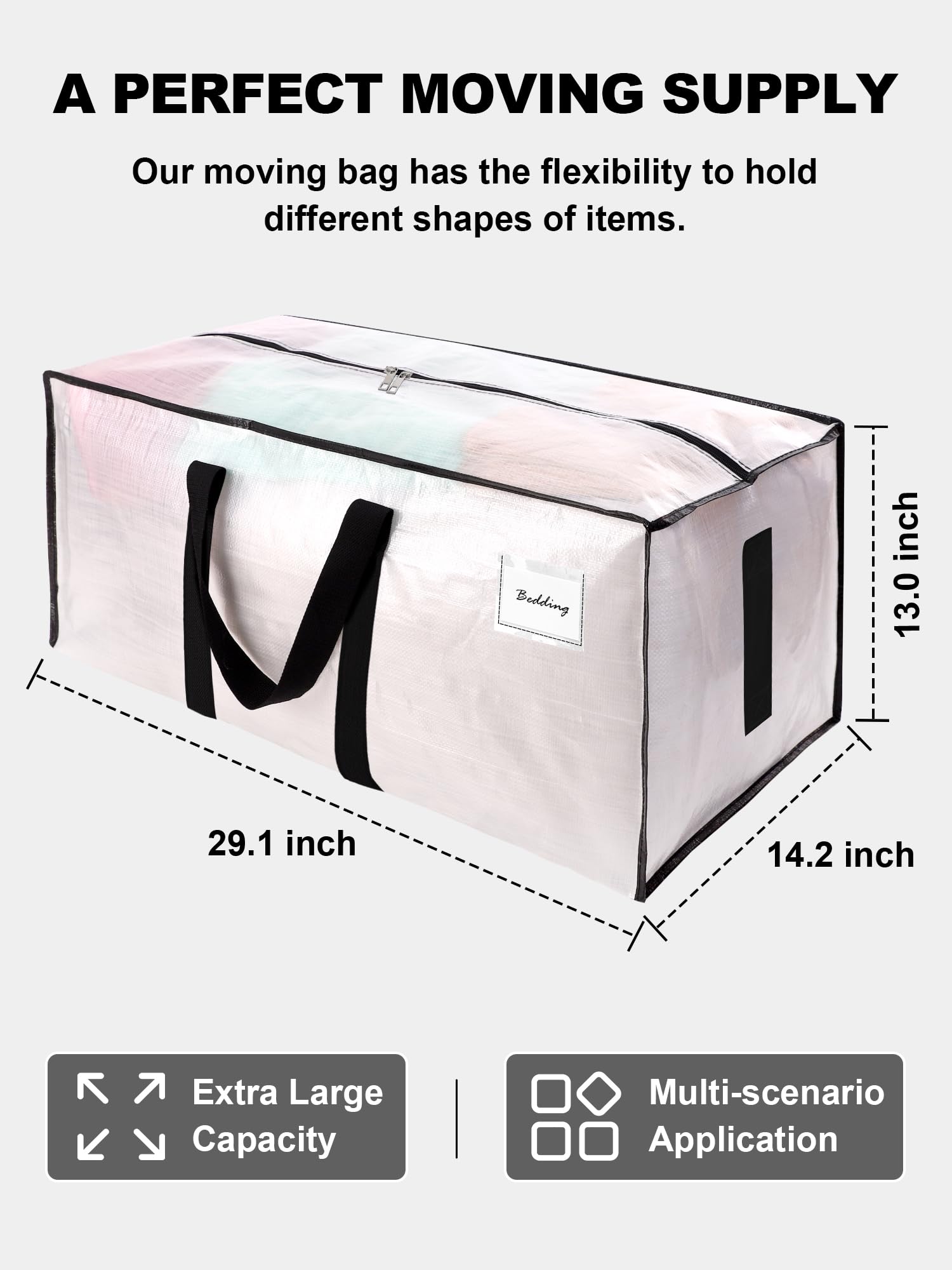 HOMESURE 8 Pack Large Strong Moving Bags with Zippers & Carrying Handles - Water-Resistant - Heavy Duty Storage Tote for Space Saving, Fold Flat, Alternative to Moving Box (Semi-Transparent) - 5
