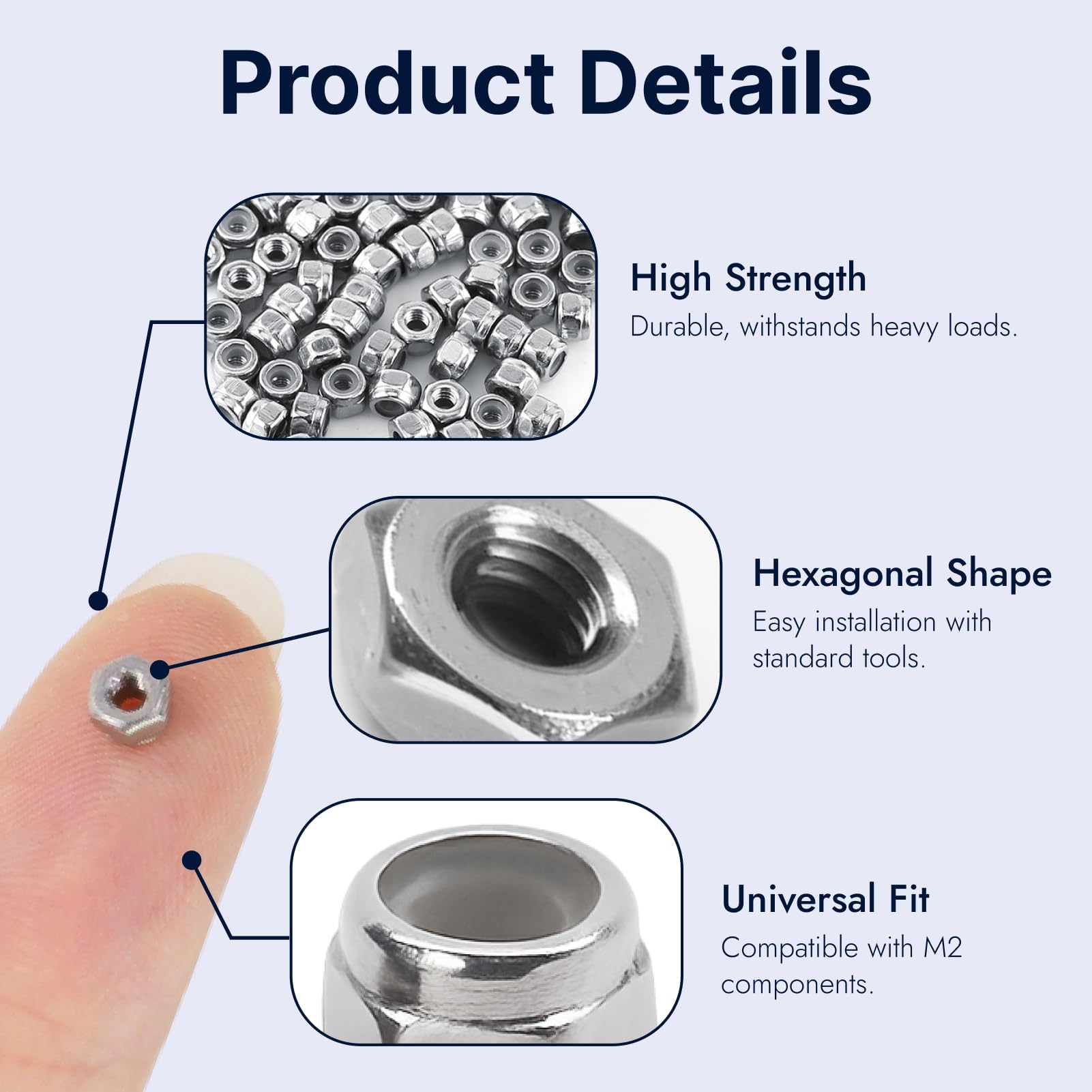 100 Dadi Autobloccanti M2 in Acciaio Inox 304 con Inserto in Nylon, Dadi Esagonali Antivibrazione Resistenti alla Corrosione per Viti, Bricolage, Macchinari, Auto, Applicazioni Esterne e Fai da Te